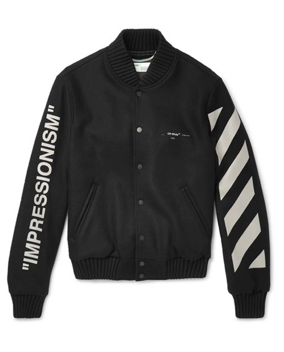 More Vlone Diag Wool Blend Varsity Jacket Off-White Black | IE_N1870