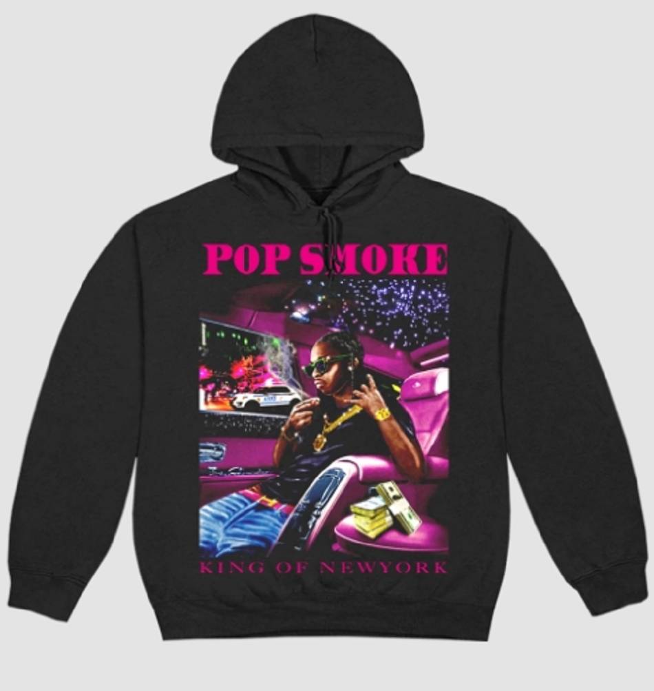 Rappers Collab Vlone King Of Ny Hoodie Pop-Smoke Black | IE_QA7067