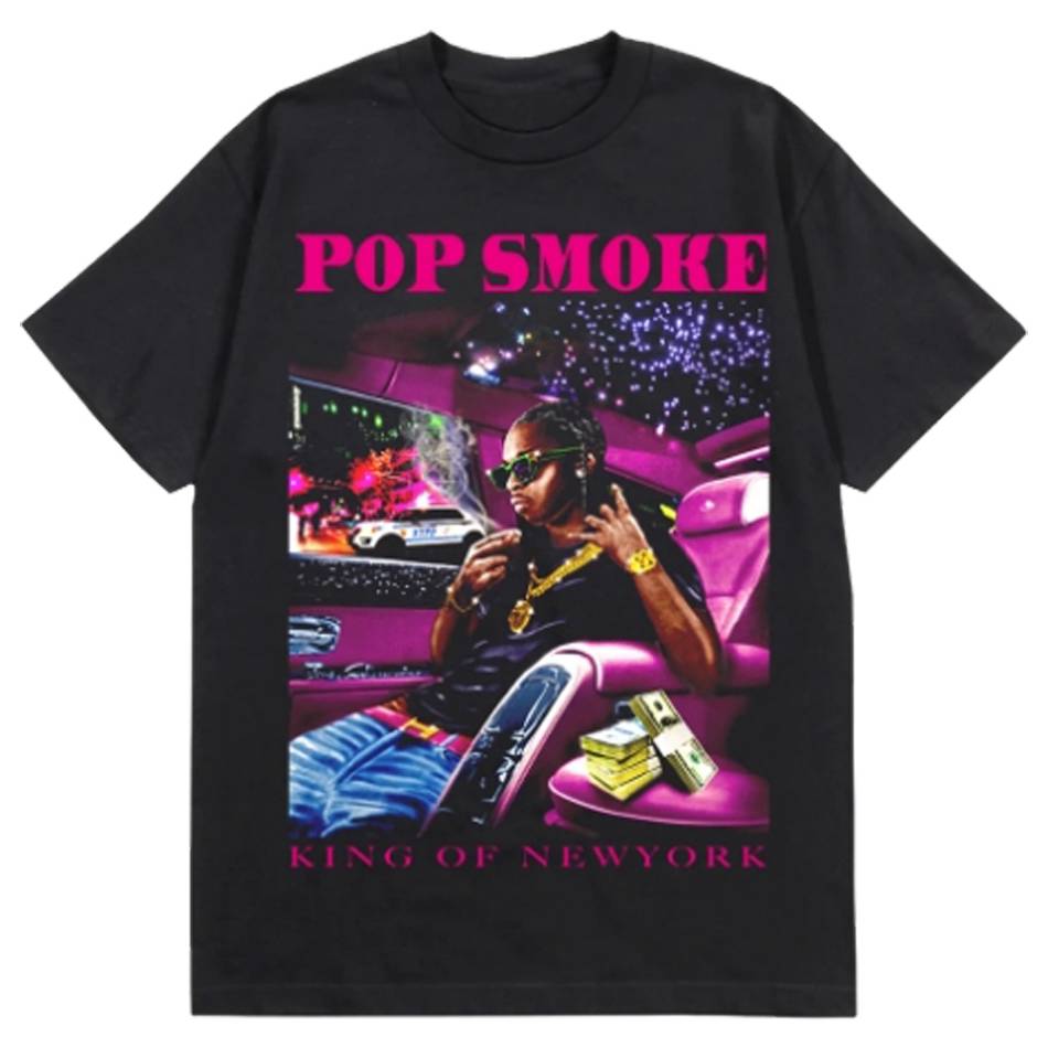 Rappers Collab Vlone King Of Ny T-shirt Pop-Smoke Black | IE_WX1199