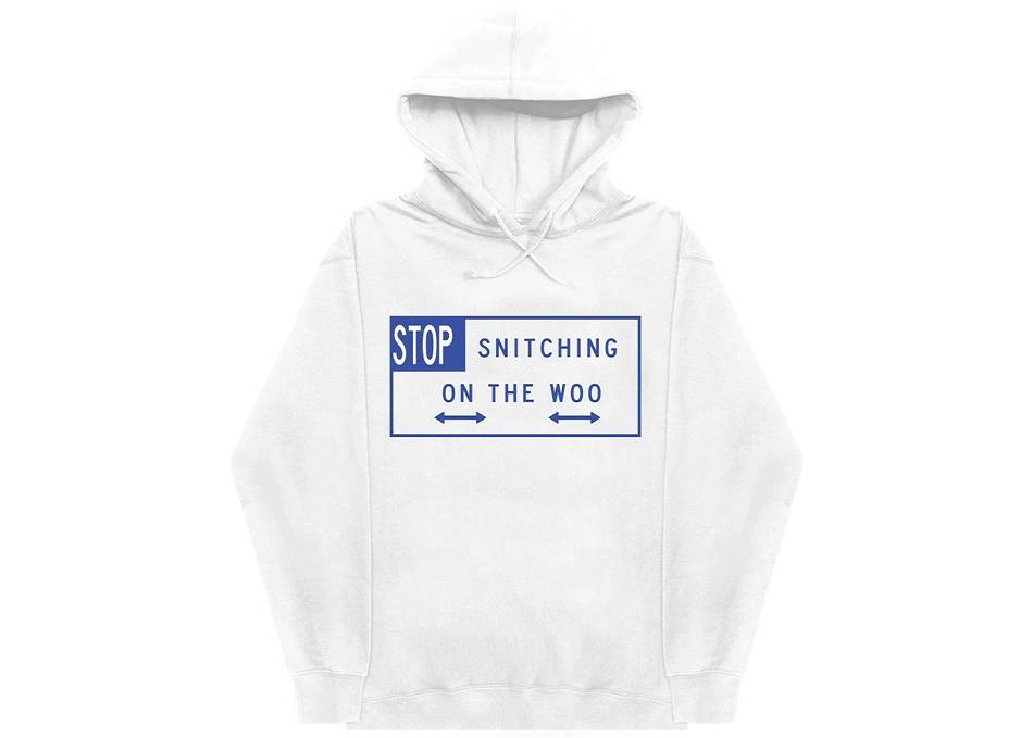 Rappers Collab Vlone Stop Snitching On The Woo Hoodie Pop-Smoke White | IE_J3839