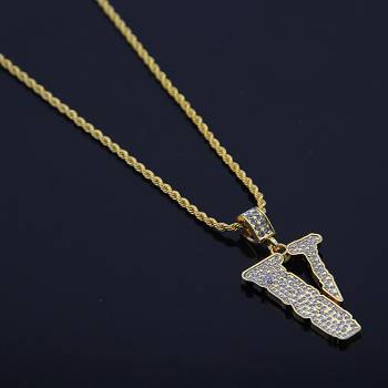 More Vlone Iced out 18K Gold Plated Pendant Necklace Necklace Gold | IE_QA7316